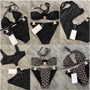 Dwuczęściowe spodnie Designer Luksusowy Brands Nowy seksowne puste metalowe bikini solidne zestawy bandażu moda kostium kąpielowy Kobiety beaywear wakacje kąpielowe garnitury 6ni1