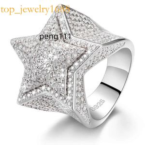 2023Women Band Men Rings HIPHOP FINE JEWELRY ICED OUT OUT GOLD STERLING STERLINGSIRE VVS Moissanite Diamond Star Ring with GRA証明書