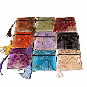 10 st/parti helt ny blandad färg liten fr Silk Tassel Square Coin Pouch Pouch China dragkedja myntväskan smycken väska g21b#