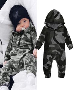 Nyfödda spädbarn baby pojkar flickor romper övergripande kamouflage tryck huva jumpsuit kläder småbarn kläder bodysuit5699910