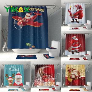 Duschvorhänge Weihnachtsdekor 3d Santa Claus Schneemann Elchbaumbadewanne für Badezimmer wasserdichte Polyester Bad Vorhang