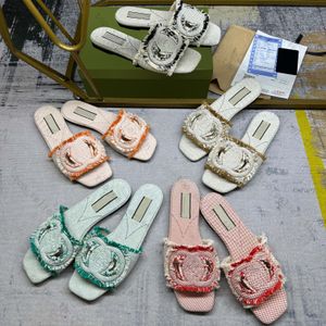 Designer Slippers Interlocking G Slides Canvas Slide Women Slipper Summer Flats Denim Orange Blue Embroidered Sandal Cut-Out Sandals Luxury Beach Vacation Shoes