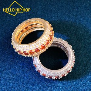 Ciao hip-hop a 5 fila zircone rosso anello maschile da uomo fascino di rame 18 k ghiolo ghio