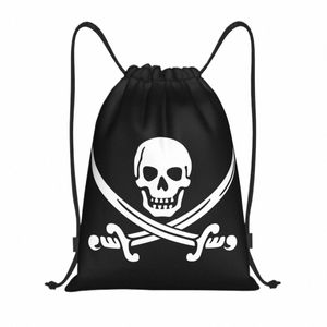 Jolly Roger Skull DrawString ryggsäck Kvinnor Män Sport Gym Sackpack Portable Pirate Flag Training Bag Sack Y0FP#