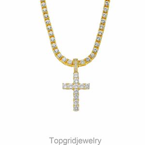 Fashionable New Product Zircon Cross Pendant Necklace with Unique Design High Sense 4mm Single Row Diamond Tennis Chain