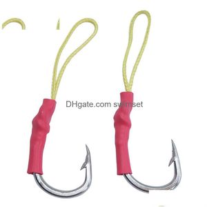Steel Fishing Hooks With Line Kev Fishhooks Barbed Sea Tackle Size 4/0 To 10/0 Drop Delivery Dhcyt