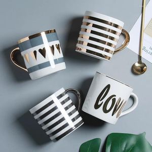 Cups Saucers European Ceramic Cup Creative Pattern Printing Mug Large Capacity Household Breakfast Simple Couple Coffee 2024