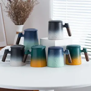Kubki herbaty z infuzorem i gradientem pokrywki wytłaczany ceramiczny kubek wodny Unikalne prezenty dla kobiet mężczyzn w domu domowy lub akademika