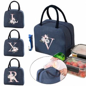 Pranzo a base di raffreddamento termico isolato Cibo da pranzo Memoria borse refrigerate Zip Picnic Tote Lettera Pink Fr Print Ft A B C D E Handbag Q9wr#