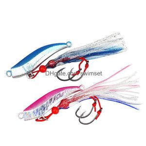 10 Pieces Lead Jig Head 80G 100G Trolling Jigs With Squid Skirts 2 Single-Assist Hooks Jigging Saltwater Fishing Lur Drop Delivery Dhgvh