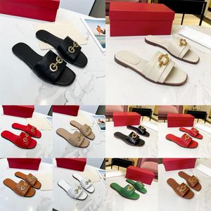 Designer -Hausschuhe für Frauen Sandalen Leder Metallschnalle Sandale Gancini Flat Heels Damen Mode -Slides Sommer -Freischuhe Luxusmarke Sliders Sliders