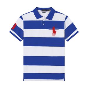 Sommarmärke modedesigner Poloshirts Men's Casual Polo Letter broderad randig t-shirt High Street Men's Polo Asian Size