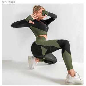 Frauen Trailsanzuiten weibliche Sport -Fitnessstudio -Anzüge tragen laufende Kleidung Frauen Fitness Yoga Anzug Langarm Yoga Sportset Frau Gyml2403