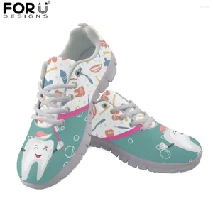 Scarpe casual Forudesigns Cartoon Toot Dente Dentist Care Flats for Women Lace Up Air Mesh Female Female Daily Footwear