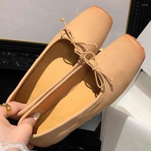 Freizeitschuhe Frauen Kuh Leder Square Zehen Slip-on Ballet Flats Süße Bowtie weiblich hochwertig weich bequem für Frauen