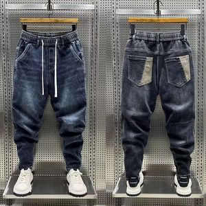 High Quality 2024 Luxury Designer Casual Loose Drawstring Denim Jeans Men Full Length Wide Leg Streetwear Cowboy Harem Pants 240415