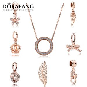 Dorapang Authentic 925 Sterling Silver Beads Hearts of Crystal PendantネックレスフィットヨーロッパスタイルのジュエリーローズゴールドメッキW242O