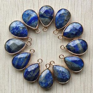 Anhänger Halsketten natürliche Lapis Lazuli -Abschnitt Wasser Drop Gold Farbanschluss Anhänger für Armbänder Halskette machen Großhandel 12pcs/Los