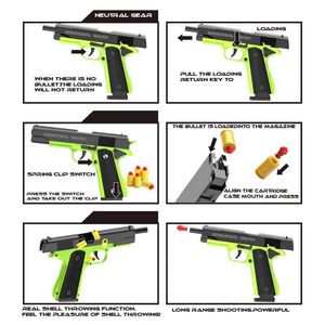 J2JI 총 장난감 2024. 자동 콜트 1911 쉘 배출 총 권총 장난감 총. G17 권총 아르마 어린이 CS 총기 장난감 240417