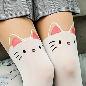 Sexy Socks Cartoon Cat Thigh Stockings School Girl Stockings Cute Over Knee Socks Pantyhose Japanese Lolita Retro White Hot Classic Tights 240416