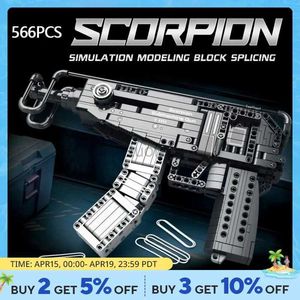 Gun Toys 566pcs Scorpion Pistol Building Block Bloco do Exército Militar MOC Modelo de Gun Bricks Crianças DIY Assemble Toys Boy Birthday Gifts 240417