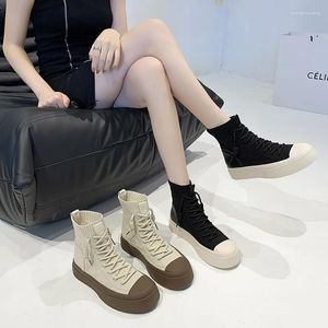 Scarpe casual volanti calze a maglia stivali da donna corto da donna 2024 autunno tela sottile a tubo singolo