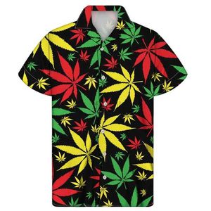 Camisas casuais masculinas Summer praia colorida grama estampa de folha cuba colarinho aconchegante camisa de manga curta 24416