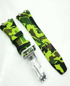 26mm18mm camuflagem verde luxo de alta qualidade de borracha de 18 mm Clasp Strap 4 conector 4 parafuso 2 link para AP Royal Oak 15403454224