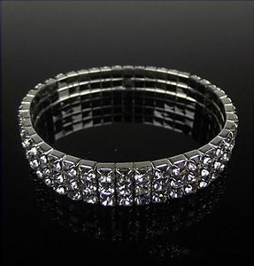 Discount Bridal Bracelet 2019 Bridal Jewelry 3 Row Silver Rhinestone Bling Bling Crystal Stretch Bangle Women Party Prom Wedding A3150527