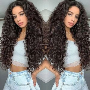 Deep Curly Nenhuma renda Longo Longo Longo Onda Natural Resistente a Fibras Sintéticas Para Mulheres Negras 24 polegadas+Cap de peruca grátis