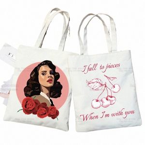 Lana del Rey Ldr Y2K Women Canvas Shopper Bag med handtag Eco Foldbar återanvändbar tygväska Boknyckel Phe Shop Bag A4ml#