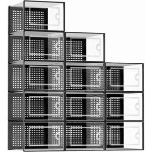 12 Pack stora sko lagringsarrangörslådor för garderob passform 11 klar plast stapelbara sneaker containrar fack med lock 240401