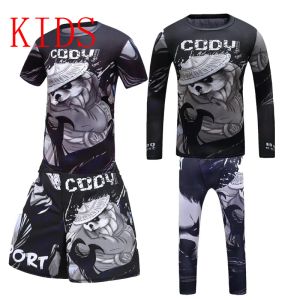 Shorts Compression Kid's Running Tshirt+Pant Sets Rashguard Boy Jiu Jitsu MMA Children Tracksuit Muay Thai Shorts Gymkläder