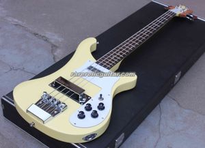 Rzadka szyja przez ciało 4 sznurki krem ​​4003 Elektryczna gitara basowa Chris Squire charakterystyczny Pickguard Rosewood Tffleboard Dot Inkrut Chrome Sprzęt