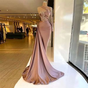 Mermaid Evening Elegant Dresses Wear Beads One Shoulder Women Formal Prom Gowns Tail Party Dress