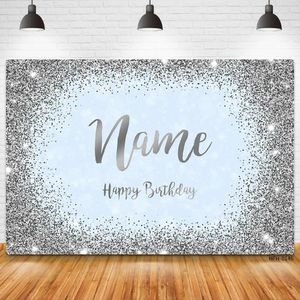 Anpassat namn PO Gold Silver Glitter Birthday Party Banner Bakgrund Baby Shower DIY Födelsedagspografi Bakgrunder Pocall 240411