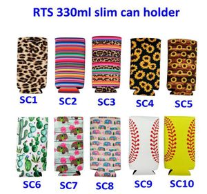 Slim Can Can Beer Insulators Premium Neoprene Beverage Cooler Collapsible Cola Soda Bottle Koozies Cactus Leopard Can Sleeve ST6681490273