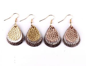 2336mm Fashion Great Quality Modern Design 3 Layers Genuine Leather Gold Gunmetal Teardrop Dangle Drop Statement Earrings for Wom7853611