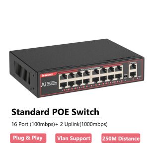 System PoE Switch 16 Port 100 Mbps Ethernet Network Switch IEEE 802.3 AF /AT For IP Camera /CCTV Security Camera System Switch med VLAN