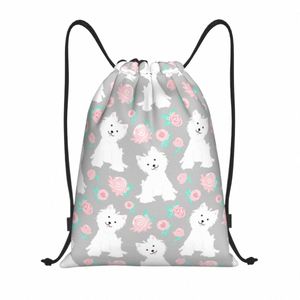 West Highland White Terrier Welpe und Rose FRS Draw String Bag Männer Frauen Leichtes Westie Dog Sports Gym Aufbewahrung Rucksack N7FW#