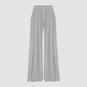 Frauenhose Frauen lässige elastische Taille gerade weit langer locker fit feste Farbe übergroße Hosen Streetwear