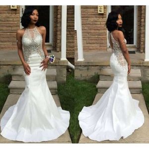 Jewel Beaded Sheer White Evening Mermaid Sexy Backless Illusion Long Party Celebrity Gowns Formal Bridesmaid Dresses