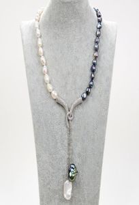 GUAIGUAI JEADLY Naturalna czarna biała Keshi Baroque Pearl Naszyjnik Baroque Pearl CZ Paved Wiseld Redmade For Women Real Gems Ston2136874