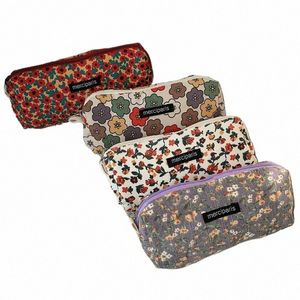 Corduroy Floral Travel kosmetyczna torebka do przechowywania torebka Kawaii Kobiet makijażu torebki organizator portfela woreczka ołówek torebki 643a#