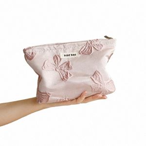 women's Makeup Bag Pink Bow Large Capacity Volume Lipstick Air Cushi Mobile Phe Storage Bag Portable Canvas Cosmetic Bag l46g#