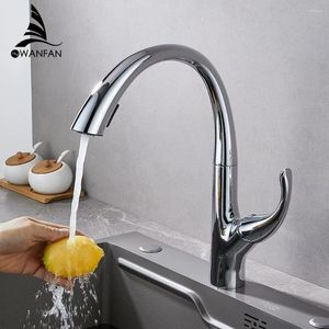 Rubinetti da cucina cromio tira fuori e maniglia a foro singolo freddo in ottone 360 gradi miscelatore d'acqua tocca 866112