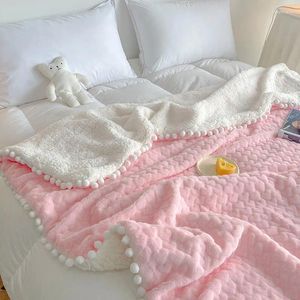 Blankets Korean Princess Pom Pink Blanket For Couch Fuzzy Fluffy Quilt Thick Flannel Warm Plaid On The Sofa Fleece