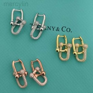 Desginer Tiffanybracelet Tiffanie Tiffanyjewelry t Home Precision High Quality Horseshoe Buckle Earrings New Full Diamond U-shaped Popular on the Internet