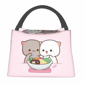 Симпатичная аниме -кошачья сумка для ланча Carto Retro Lunch Box School Portable Tote Food Bags Print Cooler Bag M5DD#