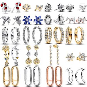 Orecchini per borchie 925 Sterling argento scintillante di pera huggie row eternity moon stella orecchini a cerchio in forma da donna originale europe